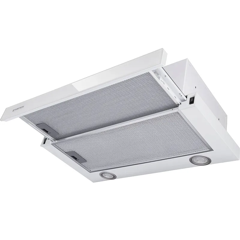 Вытяжка телескопическая кухонная MEFERI SLIDEBOX60WH GLASS ULTRA, 60 см, белая, стекло, производительность 850 м3/ч, 2 скорости, низкий уровень шума, режимы отвод и рециркуляция, гарантия 3 года