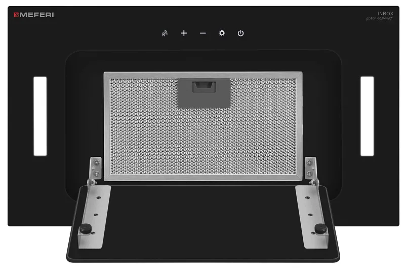 Вытяжка кухонная MEFERI INBOX52BK GLASS COMFORT, 52 см, встраиваемая, черная, стекло, производительность 950 м3/ч, 3 скорости, низкий уровень шума, режимы отвод и рециркуляция, пульт дистанционного управления, гарантия 3 года