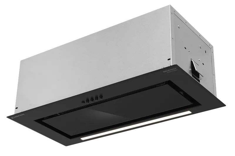 Фото vytyazhka_polnovstraivaemaya_smartbox60bk_glass_power на сайте meferi-home.ru Вытяжка кухонная MEFERI SMARTBOX60BK GLASS POWER, 60 см, встраиваемая, черная, стекло, производительность 900 м3/ч, 3 скорости, низкий уровень шума, режимы отвод и рециркуляция, гарантия 3 года - изображение vytyazhka_polnovstraivaemaya_smartbox60bk_glass_power