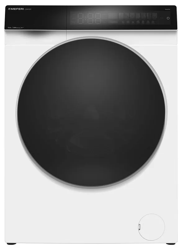 Стиральная машина с инвертором и паром MEFERI MFW101216WH COMFORT отдельностоящая белая, загрузка 10 кг, с возможностью установки в колонну, с сенсорным управлением