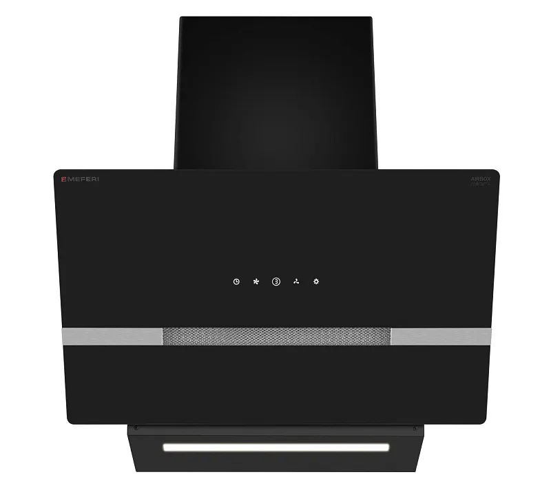 Вытяжка кухонная MEFERI AIRBOX60BK COMFORT PLUS, 60 см, наклонная, черная, стекло, производительность 1200 м3/ч, 3 скорости, низкий уровень шума, режимы отвод и рециркуляция, гарантия 3 года