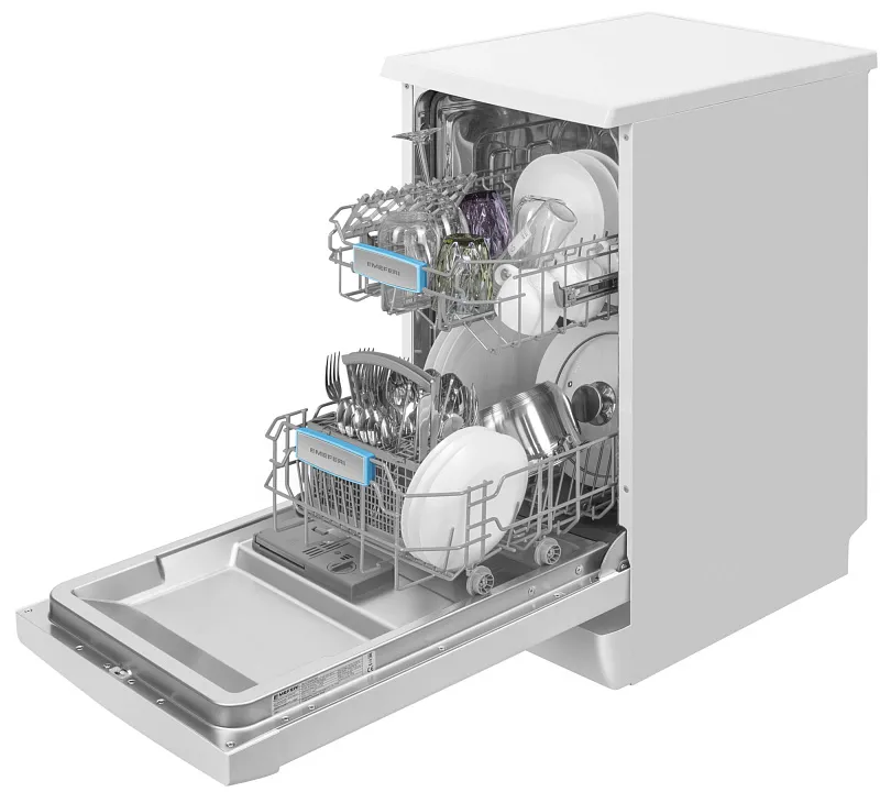 Посудомоечная машина узкая отдельностоящая MEFERI MDW4562WH FS LIGHT, 45 см, 9 комплектов посуды, 6 программ, 2 корзины, половинная загрузка, отсрочка, таймер, защита от протечек, внутренняя подсветка
