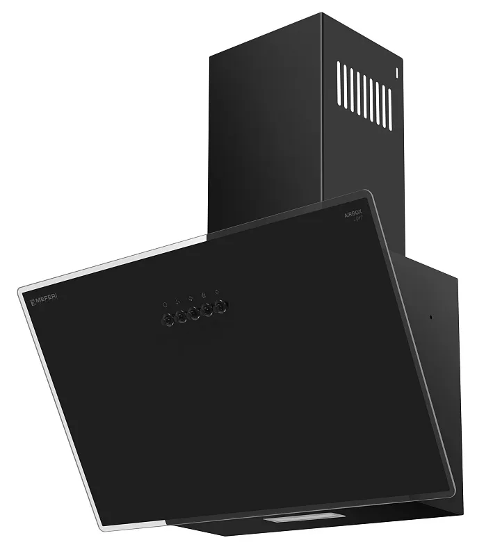 Вытяжка кухонная MEFERI AIRBOX60BK LIGHT, 60 см, наклонная, черная, стекло, производительность 650 м3/ч, 3 скорости, низкий уровень шума, режимы отвод и рециркуляция, гарантия 3 года