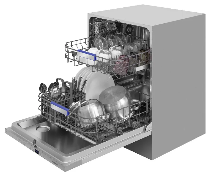 Посудомоечная машина встраиваемая MEFERI MDW6062 LIGHT(модификация 2025 года), 60 см, напольная, 12 комплектов посуды, 6 программ, 2 корзины, половинная загрузка, отсрочка, таймер, защита от протечек