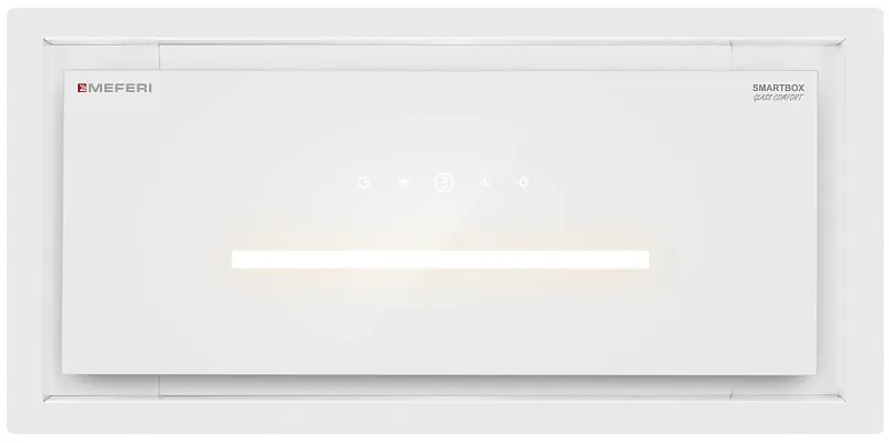 Вытяжка кухонная MEFERI SMARTBOX60WH GLASS COMFORT, 60 см, встраиваемая, белая, стекло, производительность 950 м3/ч, 3 скорости, низкий уровень шума, режимы отвод и рециркуляция, гарантия 3 года