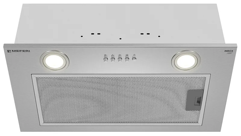 Вытяжка кухонная MEFERI INBOX52IX LIGHT, 52 см, встраиваемая, серая, производительность 650 м3/ч, 3 скорости, низкий уровень шума, режимы отвод и рециркуляция, гарантия 3 года