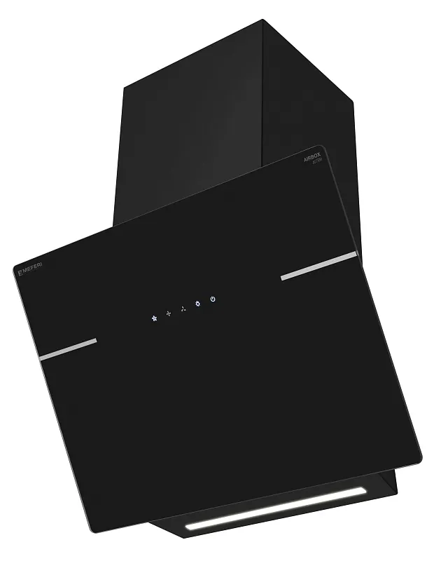 Вытяжка кухонная MEFERI AIRBOX60BK ULTRA, 60 см, наклонная, черная, стекло, производительность 1100 м3/ч, 3 скорости, низкий уровень шума, режимы отвод и рециркуляция, гарантия 3 года