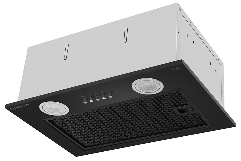 Вытяжка кухонная MEFERI INBOX45BK POWER, 45 см, встраиваемая, черная, производительность 900 м3/ч, 3 скорости, низкий уровень шума, режимы отвод и рециркуляция, гарантия 3 года