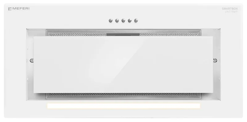 Вытяжка кухонная MEFERI SMARTBOX60WH GLASS POWER, 60 см, встраиваемая, белая, стекло, производительность 900 м3/ч, 3 скорости, низкий уровень шума, режимы отвод и рециркуляция, гарантия 3 года