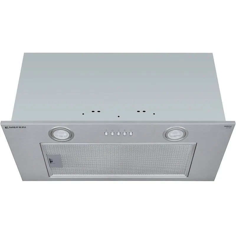 Вытяжка кухонная MEFERI INBOX60IX ULTRA, 60 см, встраиваемая, серая, производительность 1100 м3/ч, 3 скорости, низкий уровень шума, режимы отвод и рециркуляция, гарантия 3 года