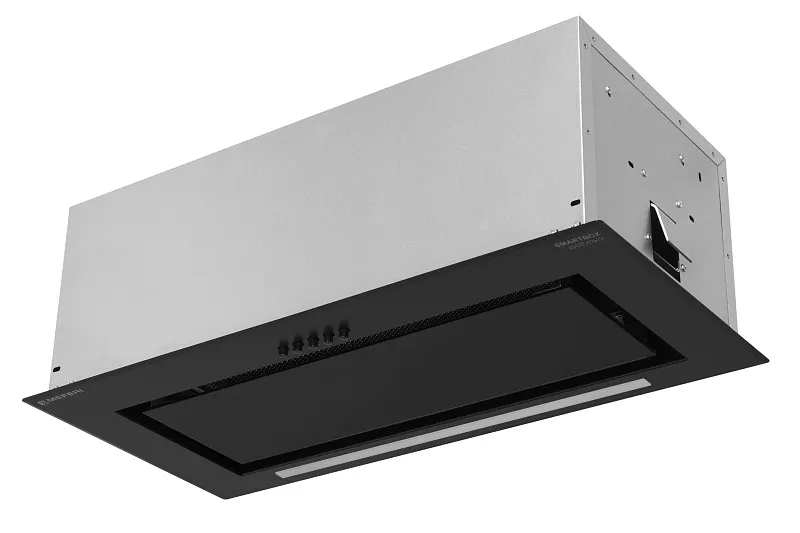 Вытяжка кухонная MEFERI SMARTBOX60BK GLASS POWER, 60 см, встраиваемая, черная, стекло, производительность 900 м3/ч, 3 скорости, низкий уровень шума, режимы отвод и рециркуляция, гарантия 3 года