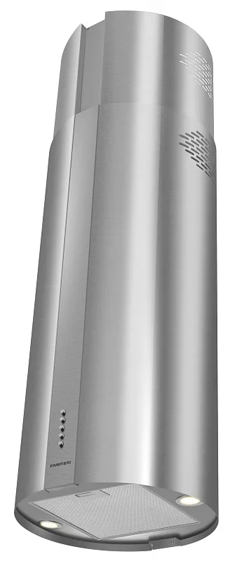 Вытяжка кухонная цилиндрическая островная MEFERI TUBE40IX ISLA POWER, 40 см, серая, производительность 850 м3/ч, 3 скорости, низкий уровень шума, режимы отвод и рециркуляция, гарантия 3 года