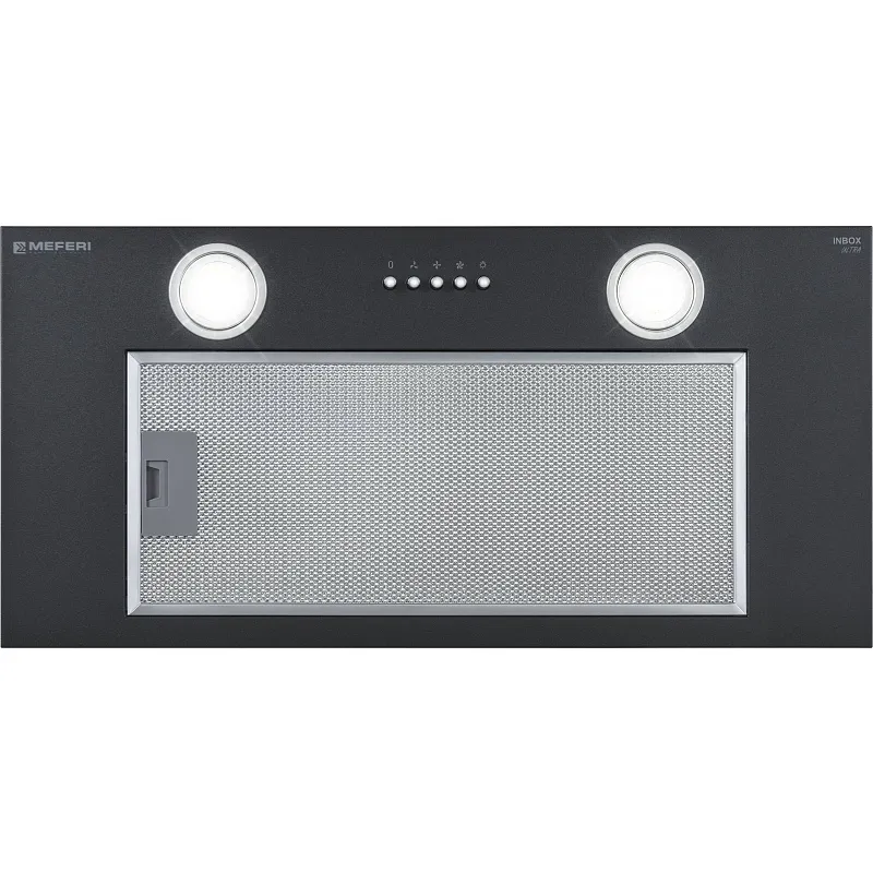 Вытяжка кухонная MEFERI INBOX60BK ULTRA, 60 см, встраиваемая, черная, производительность 1100 м3/ч, 3 скорости, низкий уровень шума, режимы отвод и рециркуляция, гарантия 3 года