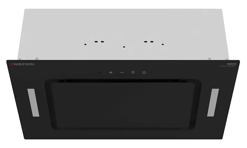 Вытяжка кухонная MEFERI INBOX52BK GLASS COMFORT, 52 см, встраиваемая, черная, стекло, производительность 950 м3/ч, 3 скорости, низкий уровень шума, режимы отвод и рециркуляция, пульт дистанционного управления, гарантия 3 года