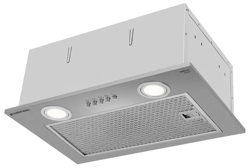 Вытяжка кухонная MEFERI INBOX45IX POWER, 45 см, встраиваемая, серая, производительность 900 м3/ч, 3 скорости, низкий уровень шума, режимы отвод и рециркуляция, гарантия 3 года - изображение vytyazhka_polnovstraivaemaya_inbox45ix_power  