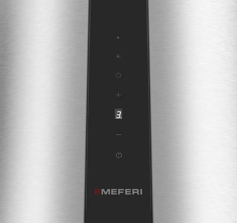 Вытяжка кухонная цилиндрическая островная MEFERI TUBE40IX ISLA COMFORT PLUS, 40 см, серая, производительность 1200 м3/ч, 5 скоростей, режимы отвод и рециркуляция, сенсорное управление, гарантия 3 года