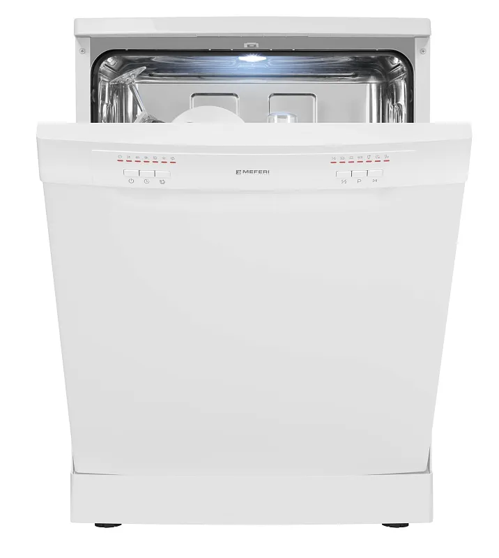 Посудомоечная машина отдельностоящая MEFERI MDW6062WH FS LIGHT, 60 см, напольная, 12 комплектов посуды, 6 программ, 2 корзины, половинная загрузка, отсрочка, защита от протечек, внутренняя подсветка