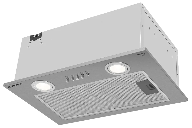 Вытяжка кухонная MEFERI INBOX45IX LIGHT, 45 см, встраиваемая, серая, производительность 650 м3/ч, 3 скорости, низкий уровень шума, режимы отвод и рециркуляция, гарантия 3 года - изображение vytyazhka_polnovstraivaemaya_inbox45ix_light  