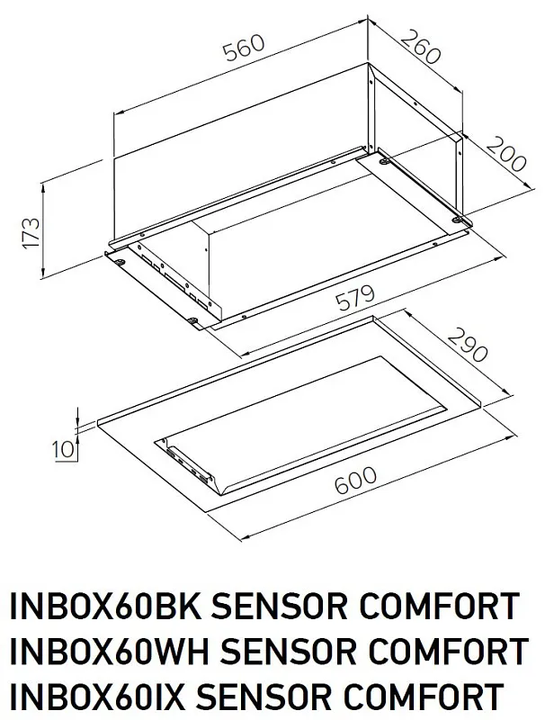 Вытяжка кухонная MEFERI INBOX60BK SENSOR COMFORT, 60 см, полновстраиваемая, черная, производительность 950 м3/ч, 3 скорости, низкий уровень шума, режимы отвод и рециркуляция, гарантия 3 года