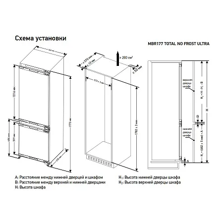 Холодильник встраиваемый, с инвертором MEFERI MBR177 TOTAL NO FROST ULTRA (модификация 2025), двухкамерный, двухдверный, перенавешиваемые двери, суперохлаждение, суперзаморозка, с зоной свежести Холодильник встраиваемый, с инвертором MEFERI MBR177 TOTAL NO FROST ULTRA (модификация 2025), двухкамерный, двухдверный, перенавешиваемые двери, суперохлаждение, суперзаморозка, с зоной свежести