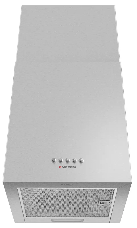 Кубическая вытяжка кухонная MEFERI ROOMBOX40IX COMFORT, пристенная, 40 см, серая, квадратная, производительность 1100 м3/ч, 3 скорости, низкий уровень шума, режимы отвод и рециркуляция, гарантия 3 года