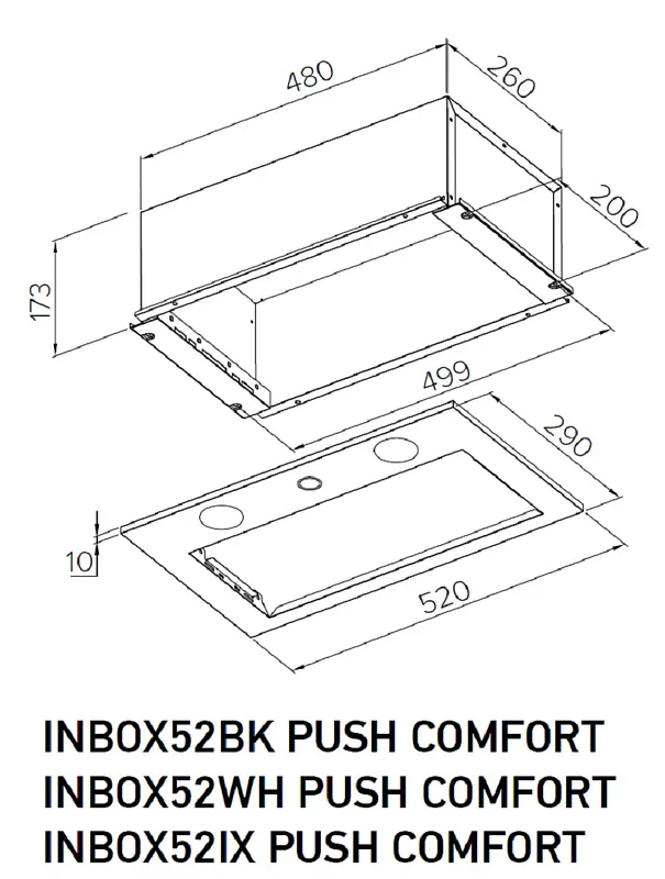 Вытяжка кухонная MEFERI INBOX52IX PUSH COMFORT, 52 см, встраиваемая, серая, производительность 950 м3/ч, 3 скорости, с утапливаемым переключателем, низкий уровень шума, режимы отвод и рециркуляция, гарантия 3 года