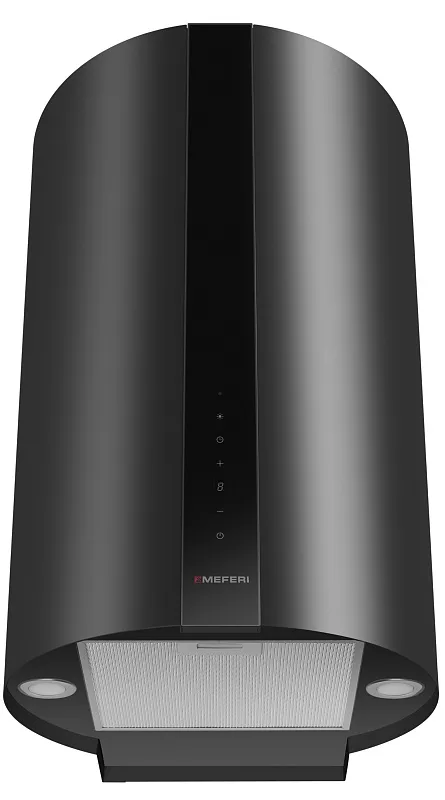 Вытяжка кухонная цилиндрическая настенная MEFERI TUBE40BK COMFORT PLUS, 40 см, черная, производительность 1200 м3/ч, 5 скоростей, низкий уровень шума, режимы отвод и рециркуляция, сенсорное управление, гарантия 3 года