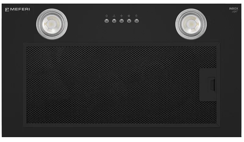 Вытяжка кухонная MEFERI INBOX52BK LIGHT, 52 см, встраиваемая, черная, производительность 650 м3/ч, 3 скорости, низкий уровень шума, режимы отвод и рециркуляция, гарантия 3 года