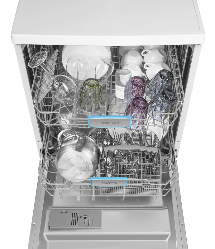 Посудомоечная машина отдельностоящая MEFERI MDW6062WH FS LIGHT, 60 см, напольная, 12 комплектов посуды, 6 программ, 2 корзины, половинная загрузка, отсрочка, защита от протечек, внутренняя подсветка