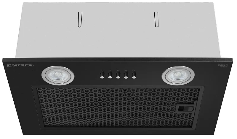 Вытяжка кухонная MEFERI INBOX45BK POWER, 45 см, встраиваемая, черная, производительность 900 м3/ч, 3 скорости, низкий уровень шума, режимы отвод и рециркуляция, гарантия 3 года