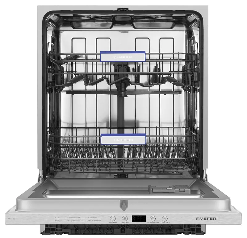 Посудомоечная машина встраиваемая MEFERI MDW6062 LIGHT(модификация 2025 года), 60 см, напольная, 12 комплектов посуды, 6 программ, 2 корзины, половинная загрузка, отсрочка, таймер, защита от протечек