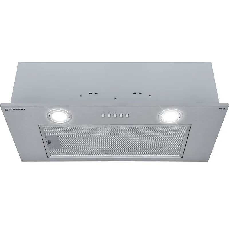 Вытяжка кухонная MEFERI INBOX60IX LIGHT, 60 см, встраиваемая, серая, производительность 650 м3/ч, 3 скорости, низкий уровень шума, режимы отвод и рециркуляция, гарантия 3 года