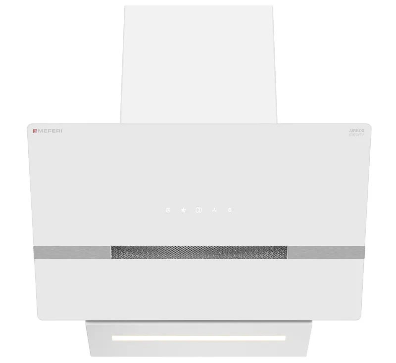 Вытяжка кухонная MEFERI AIRBOX60WH COMFORT PLUS, 60 см, наклонная, белая, стекло, производительность 1200 м3/ч, 3 скорости, низкий уровень шума, режимы отвод и рециркуляция, гарантия 3 года