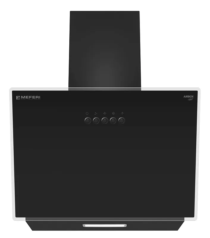 Вытяжка кухонная MEFERI AIRBOX45BK LIGHT, 45 см, наклонная, черная, стекло, производительность 650 м3/ч, 3 скорости, низкий уровень шума, режимы отвод и рециркуляция, гарантия 3 года