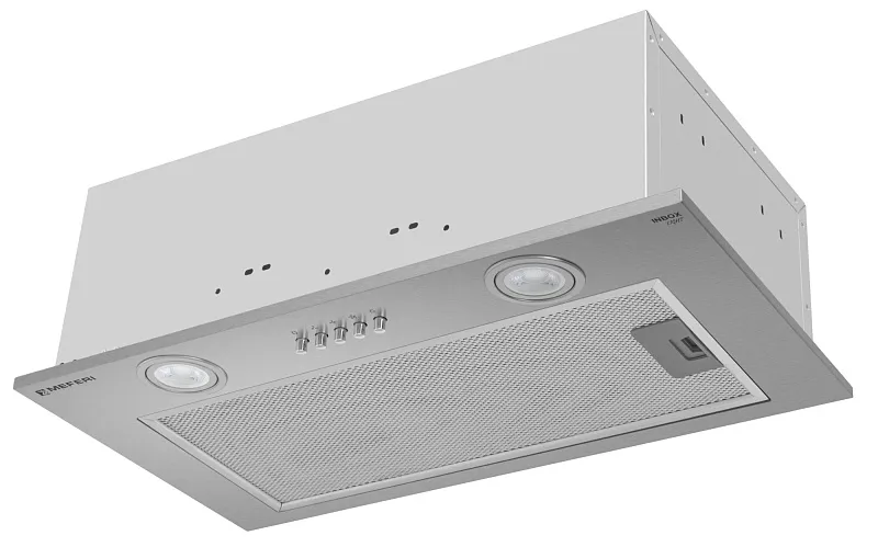 Вытяжка кухонная MEFERI INBOX52IX LIGHT, 52 см, встраиваемая, серая, производительность 650 м3/ч, 3 скорости, низкий уровень шума, режимы отвод и рециркуляция, гарантия 3 года