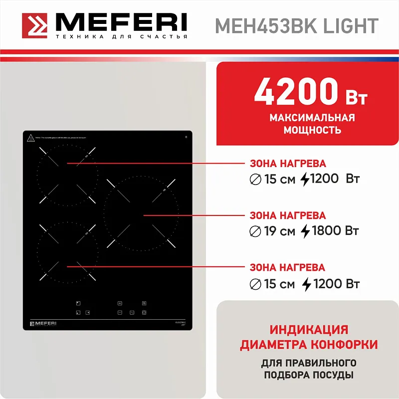 Варочная панель электрическая MEFERI MEH453BK LIGHT (Модификация 2025 года)