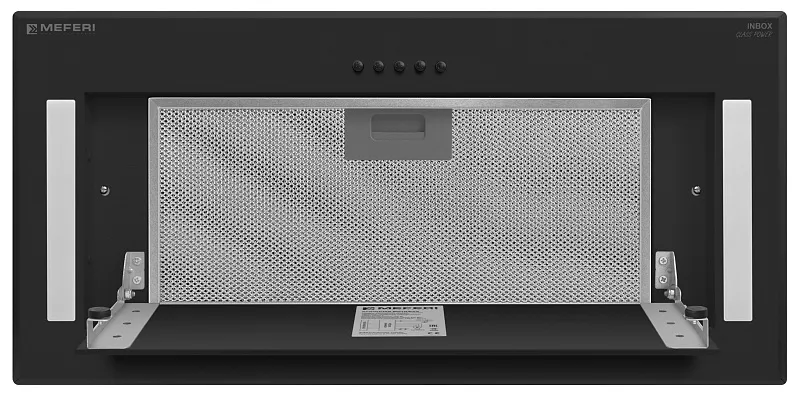 Вытяжка кухонная MEFERI INBOX60BK GLASS POWER, 60 см, встраиваемая, черная, стекло, производительность 900 м3/ч, 3 скорости, низкий уровень шума, режимы отвод и рециркуляция, гарантия 3 года