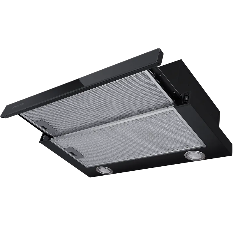 Фото vytyazhka_teleskopicheskaya_slidebox60bk_glass_ultra на сайте meferi-home.ru Вытяжка телескопическая кухонная MEFERI SLIDEBOX60BK GLASS ULTRA, 60 см, черная, стекло, производительность 850 м3/ч, 2 скорости, низкий уровень шума, режимы отвод и рециркуляция, гарантия 3 года - изображение vytyazhka_teleskopicheskaya_slidebox60bk_glass_ultra