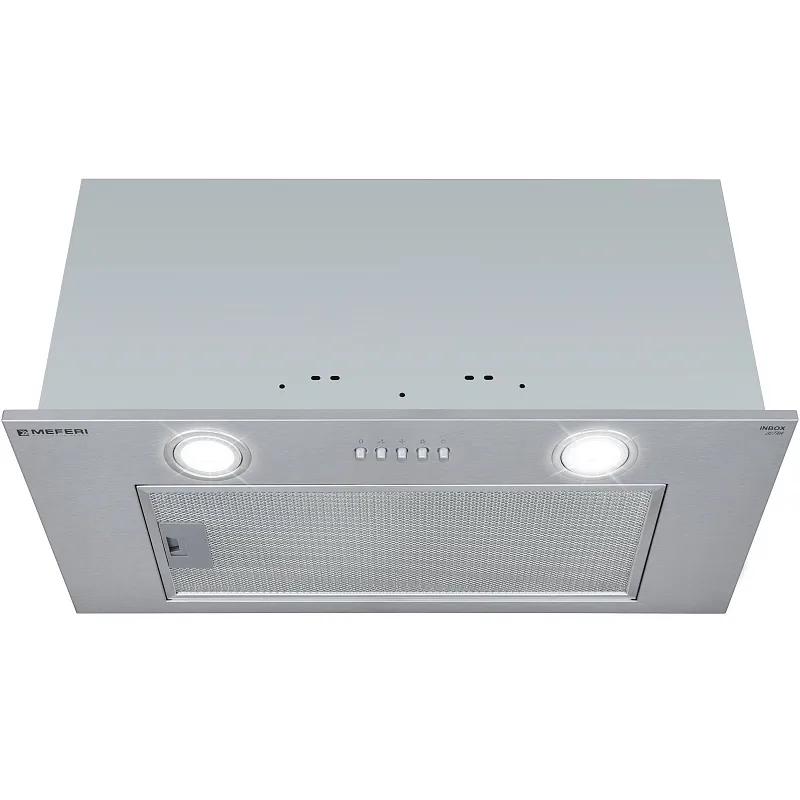 Вытяжка кухонная MEFERI INBOX60IX ULTRA, 60 см, встраиваемая, серая, производительность 1100 м3/ч, 3 скорости, низкий уровень шума, режимы отвод и рециркуляция, гарантия 3 года