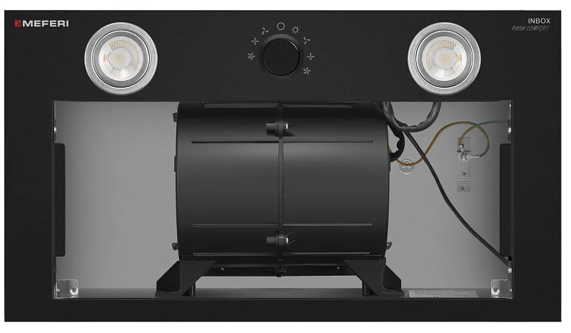 Вытяжка кухонная MEFERI INBOX52BK PUSH COMFORT, 52 см, встраиваемая, черная, производительность 950 м3/ч, 3 скорости, с утапливаемым переключателем, низкий уровень шума, режимы отвод и рециркуляция, гарантия 3 года