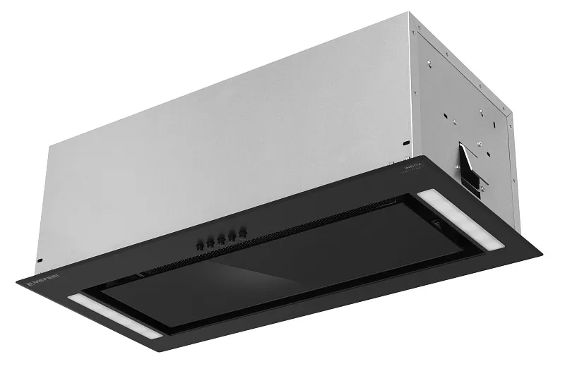 Вытяжка кухонная MEFERI INBOX60BK GLASS POWER, 60 см, встраиваемая, черная, стекло, производительность 900 м3/ч, 3 скорости, низкий уровень шума, режимы отвод и рециркуляция, гарантия 3 года
