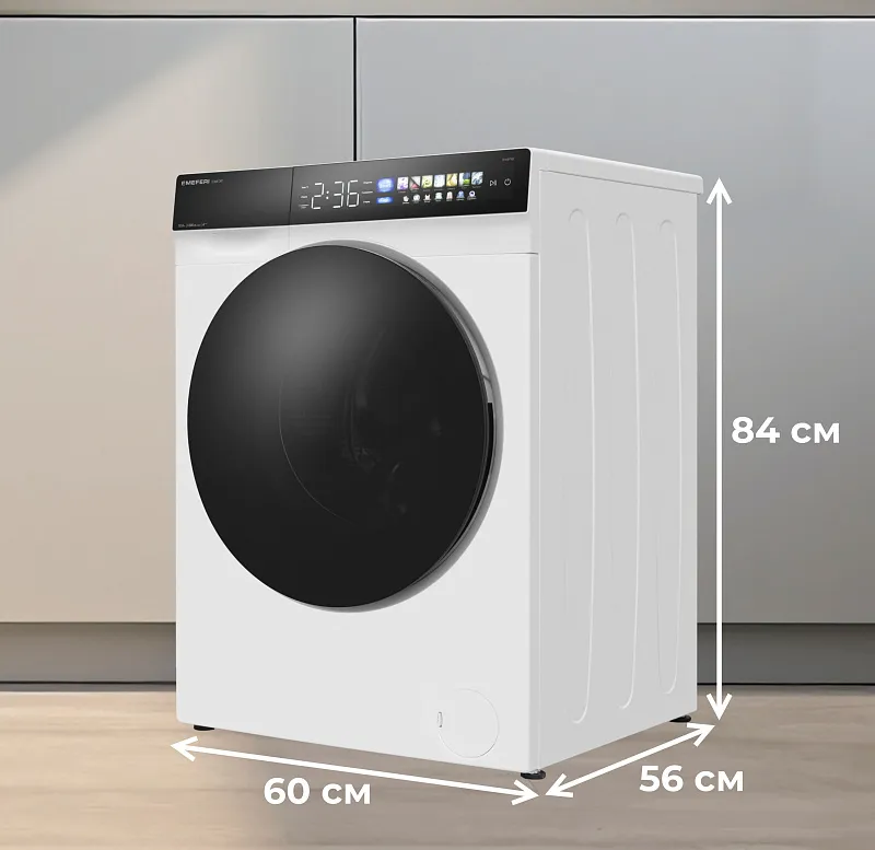 Стиральная машина с инвертором и паром MEFERI MFW101216WH COMFORT отдельностоящая белая, загрузка 10 кг, с возможностью установки в колонну, с сенсорным управлением