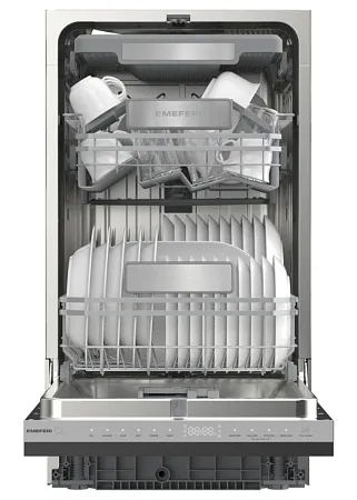 Посудомоечная машина узкая встраиваемая с инвертором MEFERI MDW4593 LUXE, 45 см, 10 комплектов посуды, аквастоп, проекция обратного отсчёта времени, внутренняя подсветка, половинная загрузка, таймер