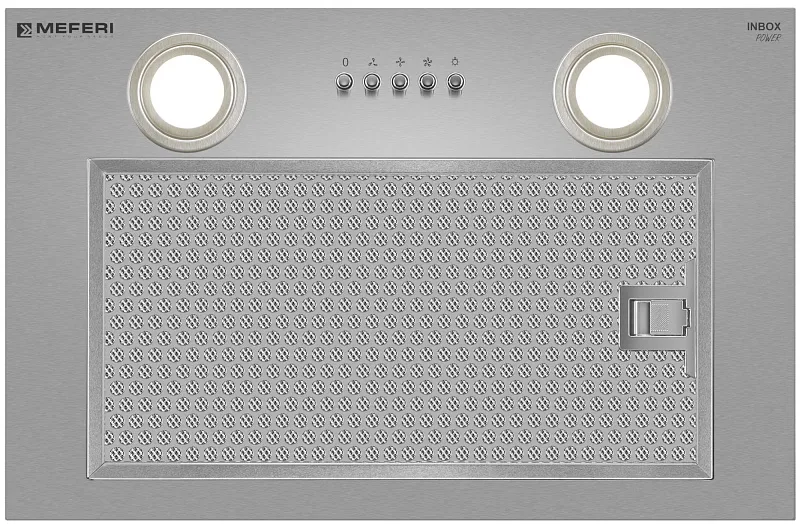 Вытяжка кухонная MEFERI INBOX45IX POWER, 45 см, встраиваемая, серая, производительность 900 м3/ч, 3 скорости, низкий уровень шума, режимы отвод и рециркуляция, гарантия 3 года