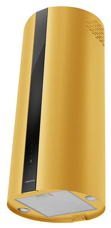 Вытяжка кухонная цилиндрическая островная MEFERI TUBE40GOLD ISLA COMFORT PLUS, 40 см, золотая, производительность 1200 м3/ч, 5 скоростей, режимы отвод и рециркуляция, сенсорное управление, гарантия 3 года