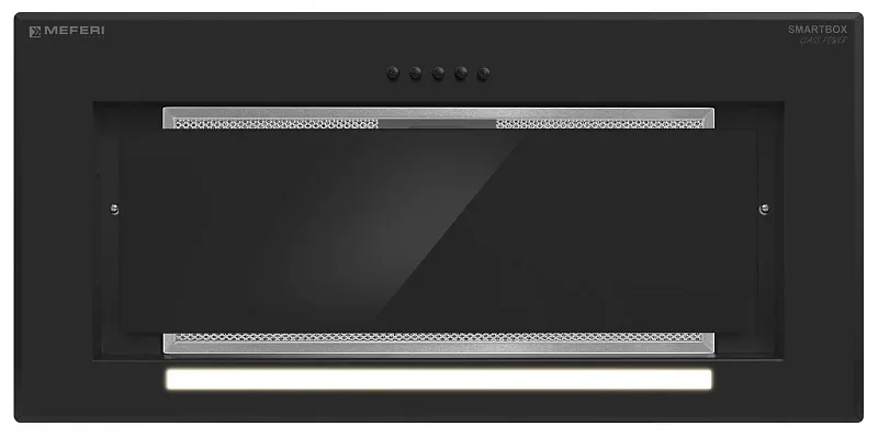 Вытяжка кухонная MEFERI SMARTBOX60BK GLASS POWER, 60 см, встраиваемая, черная, стекло, производительность 900 м3/ч, 3 скорости, низкий уровень шума, режимы отвод и рециркуляция, гарантия 3 года