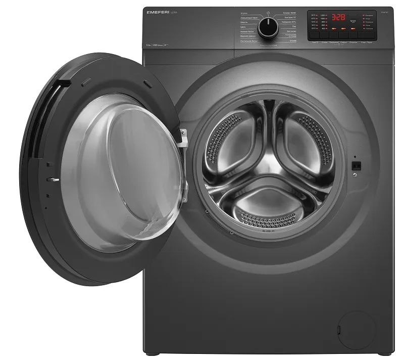 Стиральная машина с инвертором и паром MEFERI MFW091216GR ULTRA отдельностоящая серая, загрузка 9 кг