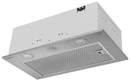 Вытяжка кухонная MEFERI INBOX52IX PUSH COMFORT, 52 см, встраиваемая, серая, производительность 950 м3/ч, 3 скорости, с утапливаемым переключателем, низкий уровень шума, режимы отвод и рециркуляция, гарантия 3 года