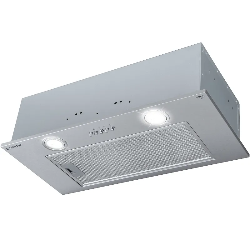 Вытяжка кухонная MEFERI INBOX60IX LIGHT, 60 см, встраиваемая, серая, производительность 650 м3/ч, 3 скорости, низкий уровень шума, режимы отвод и рециркуляция, гарантия 3 года