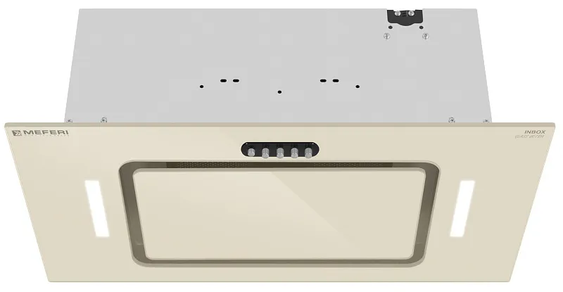 Вытяжка кухонная MEFERI INBOX60BG GLASS ULTRA, 60 см, встраиваемая, бежевая, стекло, производительность 900 м3/ч, 3 скорости, низкий уровень шума, режимы отвод и рециркуляция, гарантия 3 года